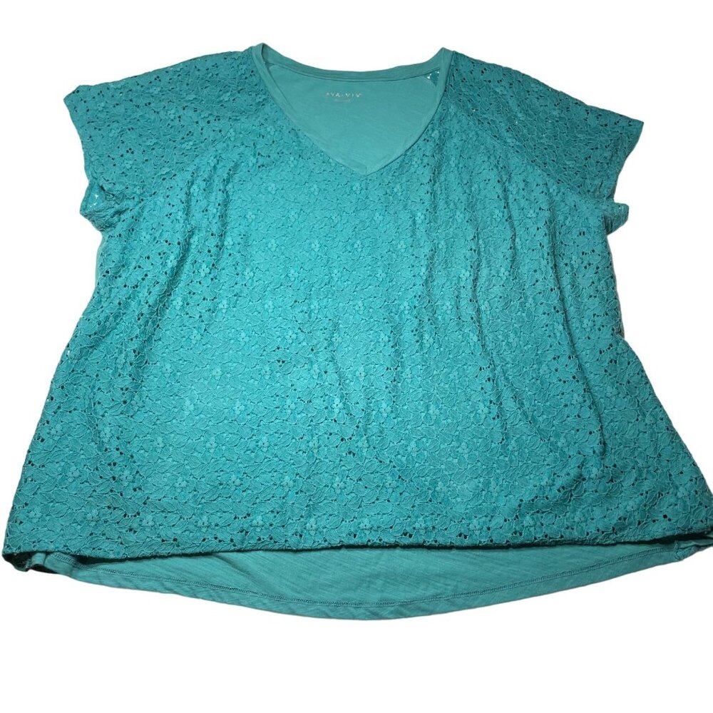 Ava & Viv Layered Lace Detailed Top Green Blouse Plus Size 4x u